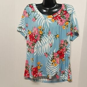 Floral Print Women's Top - Blue and Red